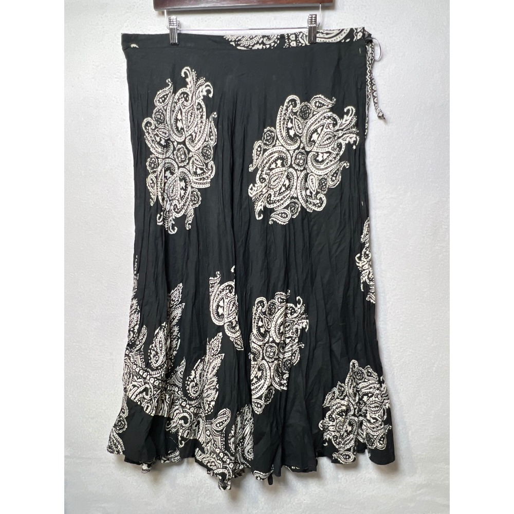 Karma Highway Womens Maxi Skirt Paisley Wrap One Size Black White Boho Cotton